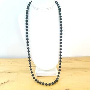 Vtg MONET Signed Necklace Black Bead Faux Pearl Faux Onyx Beads Beaded Gold Tone